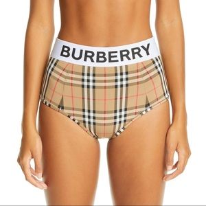 NWT- Burberry Authentic Bethany Logo Tape Check Bikini Bottom